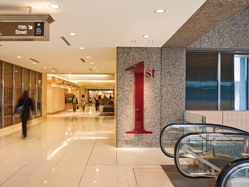 The 17th-floor skyway between the First National Bank Building and the Merchants Bank Building